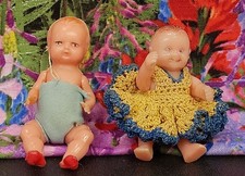 Vintage Hard Plastic Celluloid Lot of 2 Baby in Dress Made Italy Dollhouse doll