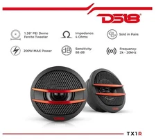 DS18 TX1S Car Audio 2" Super Tweeter Build In Crossover Silver 200 Watts - Pair
