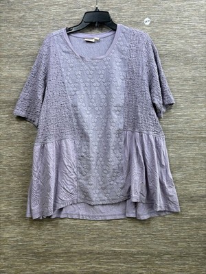 Logo Lavish Purple Mixed Fabric Tunic Top 2X Plus Size Textured Boho Casual NEW