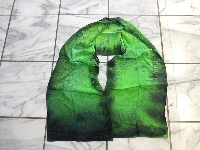JG Switzer Hand Dyed Shades of Green & Black 100% Silk Scarf 13.5 x 68" New GIFT