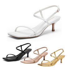 Women's Square Toe Low Kitten Heel Sandals Crossover Slingback Dress Sandals