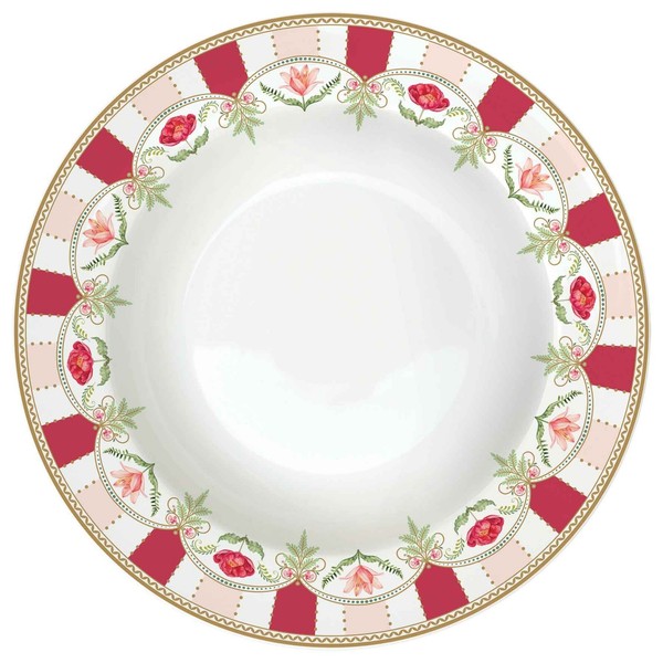 Suppenteller Flowery Blumen D. 21,5Cm Weiß Rosa Rot Porzellan Easy Life-image