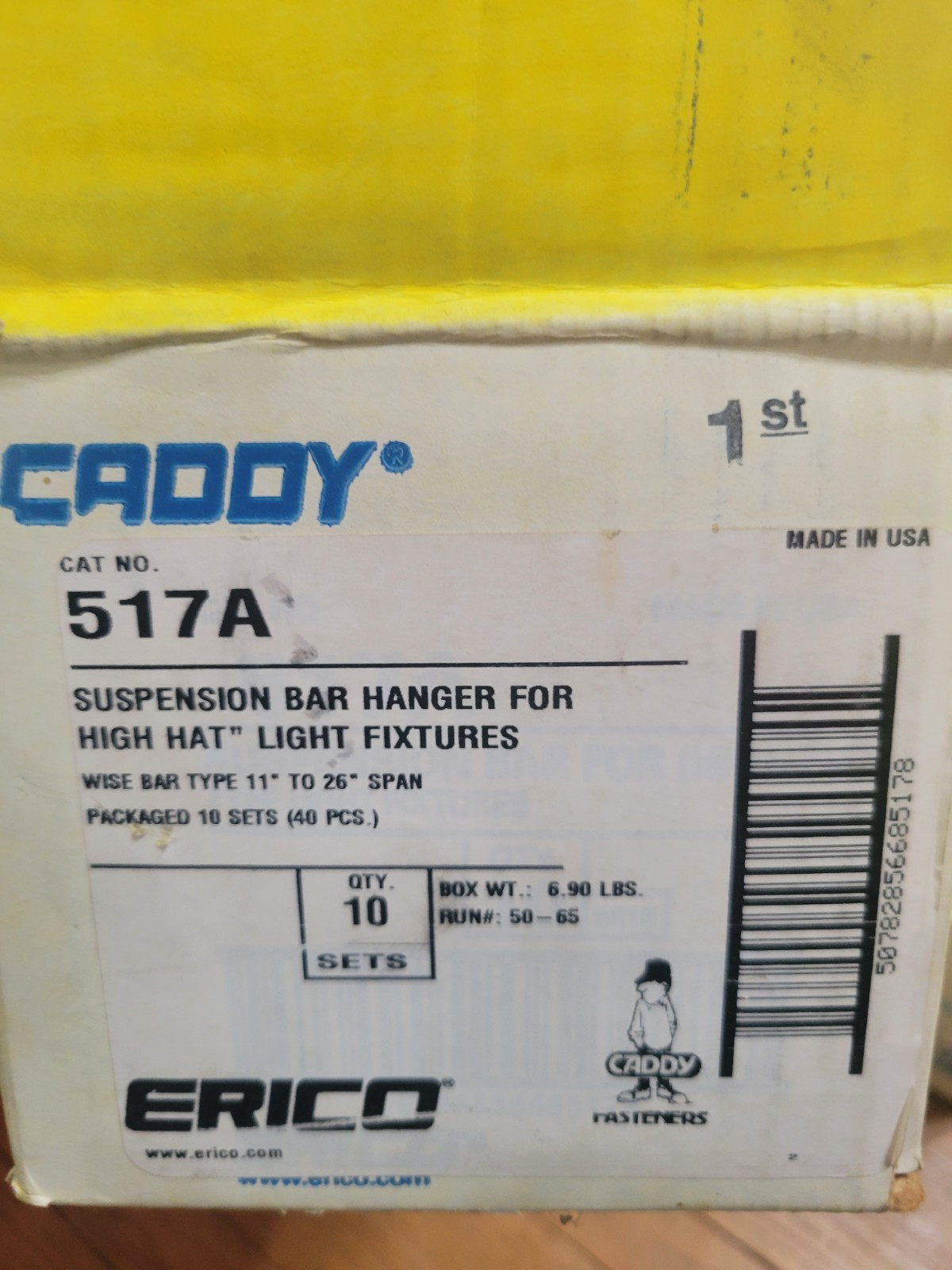 (10) Erico Caddy 517A Suspension Bar For High Hat Type Light Fixtures New