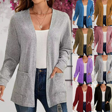 Womens Lightweight Knit Cardigan Long Sleeve Open Front Casual Coat with Pockets