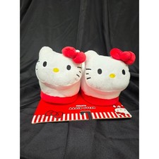 Sanrio Hello Kitty Plush Slippers White Red Bow Womens Size 7-8 New