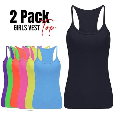 Mädchen Trägertop Stretch Träger Racerback Tanz Party Schule Tank T-Shirt