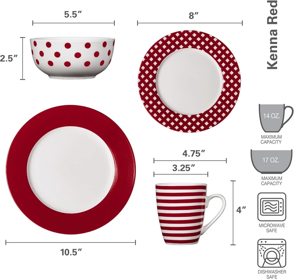 Pfaltzgraff Kenna Red 16-Piece Porcelain Dinnerware Set, Service for 4  - Image 2 of 4