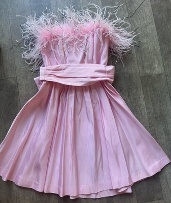 Vintage 80s Roberta Pink Feather Tinsel Dress Barbiecore Prom Cocktail 9/10