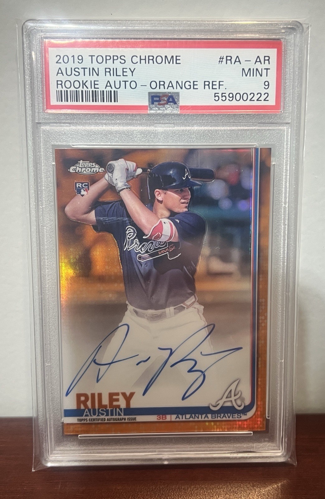 2019 Topps Chrome Austin Riley Orange Refractor Rookie RC Auto #20/25 PSA 9