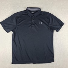 Under Armour Polo Shirt Mens XL Black Striped Loose Performance Short Sleeve