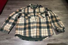Vintage 60s 70s Men Sears Sportswear Wool Shirt Jacket Green Plaid Flannel Sz 42