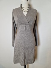 Monsoon Grey Knit Jumper Dress Medium Vneck Angora Cotton Blend