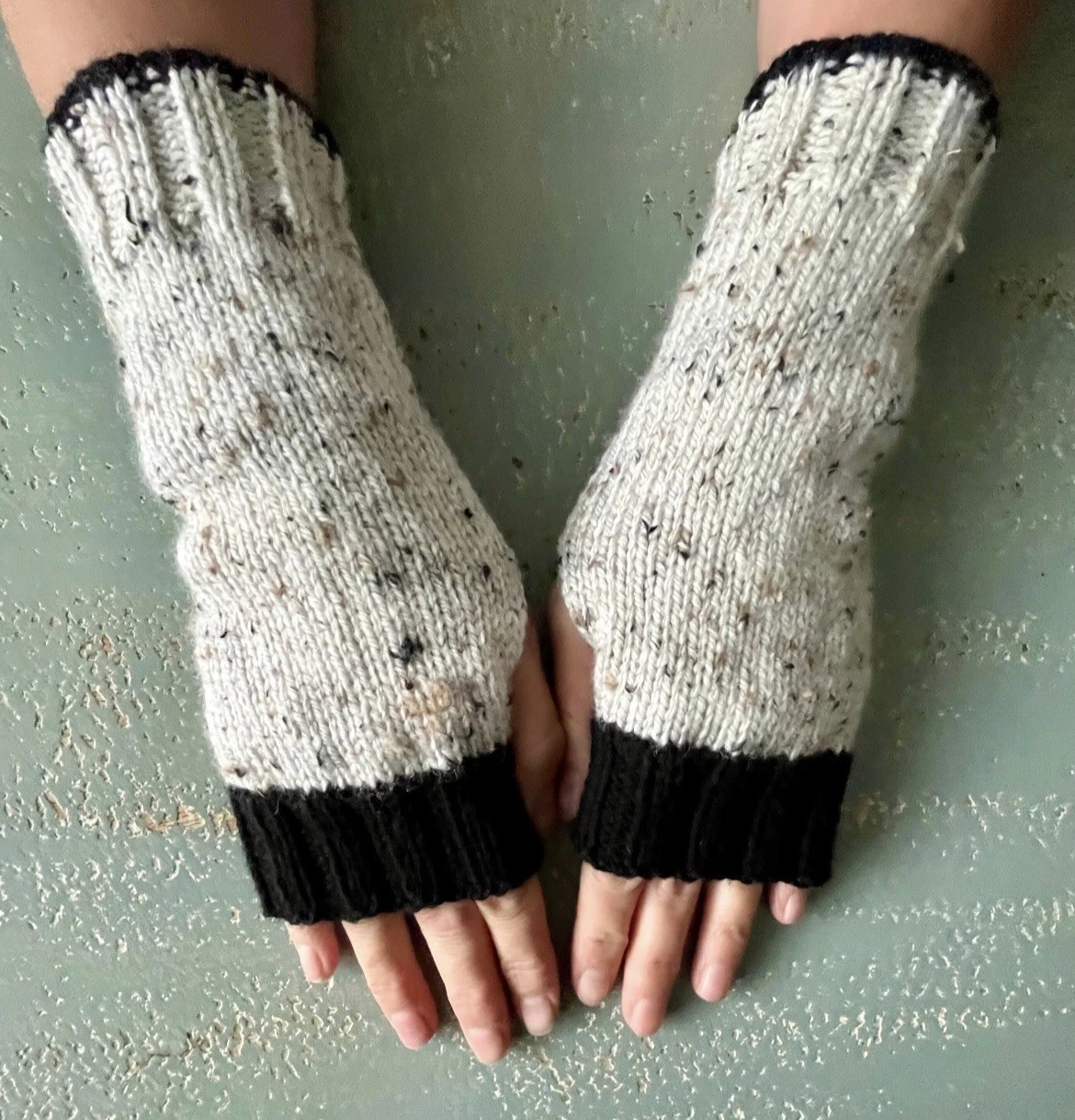 Handmade ladies Aran hand knitted fingerless gloves/mittens/wrist warmers