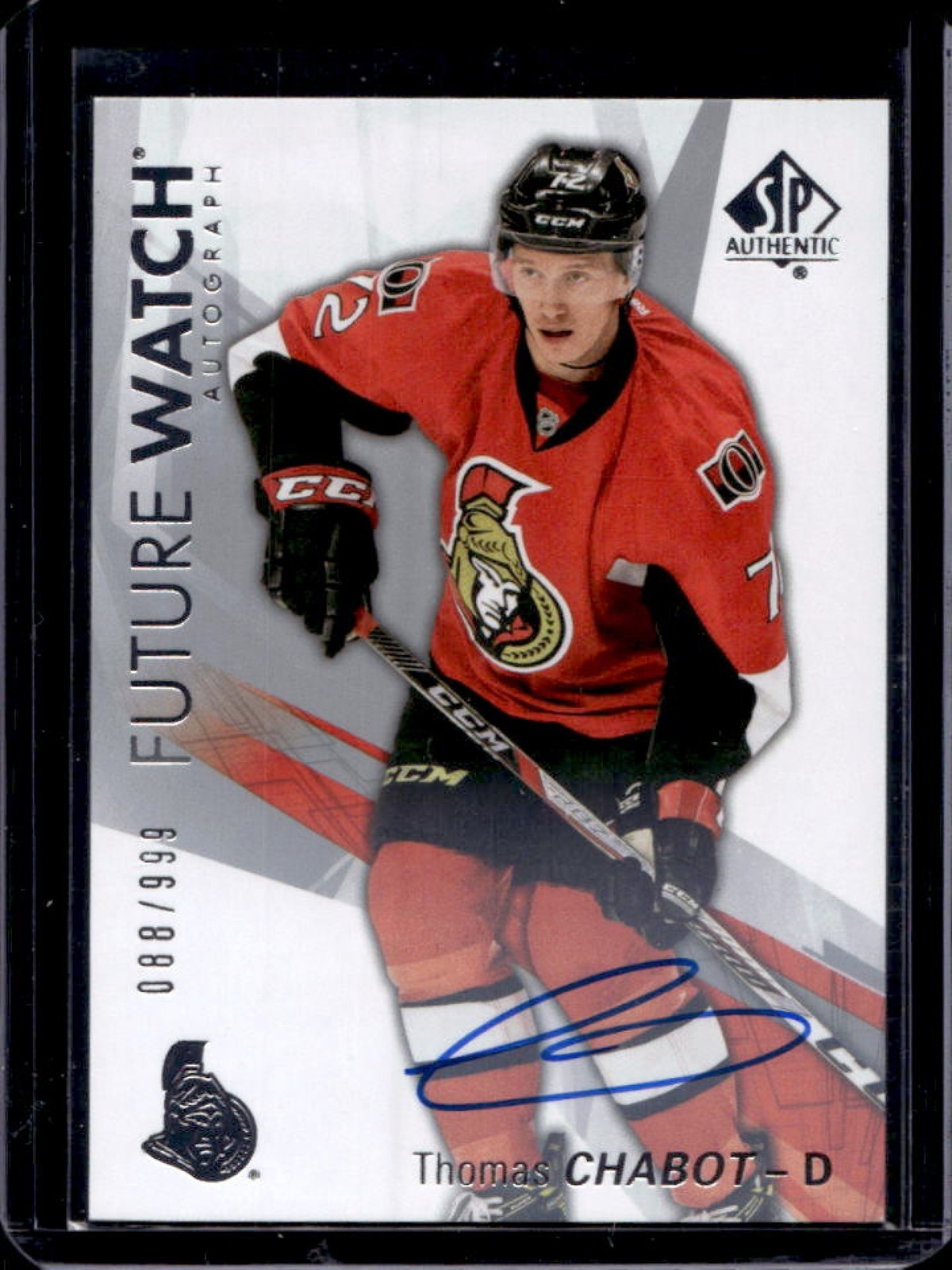 2016-17 SP Authentic Thomas Chabot RC Future Watch Auto #88/999 Senators