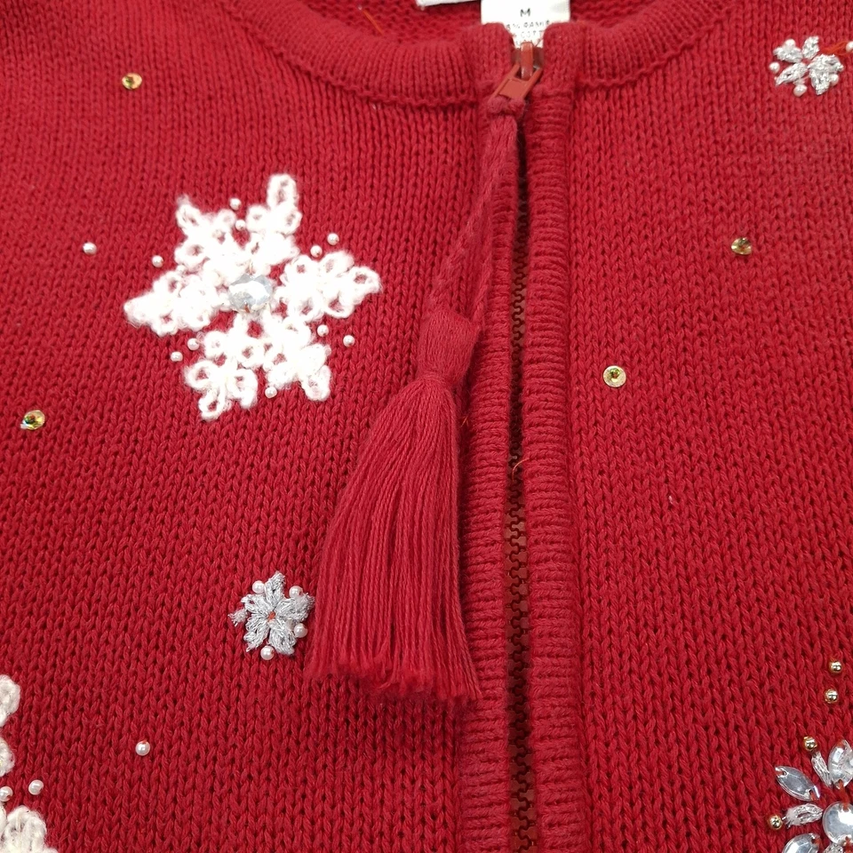 KIKIT Prendas de Punto Suéter Chaleco Mujer Medio Rojo Feo Árboles de Navidad Con Cuentas Cremallera Foto 4 de 4