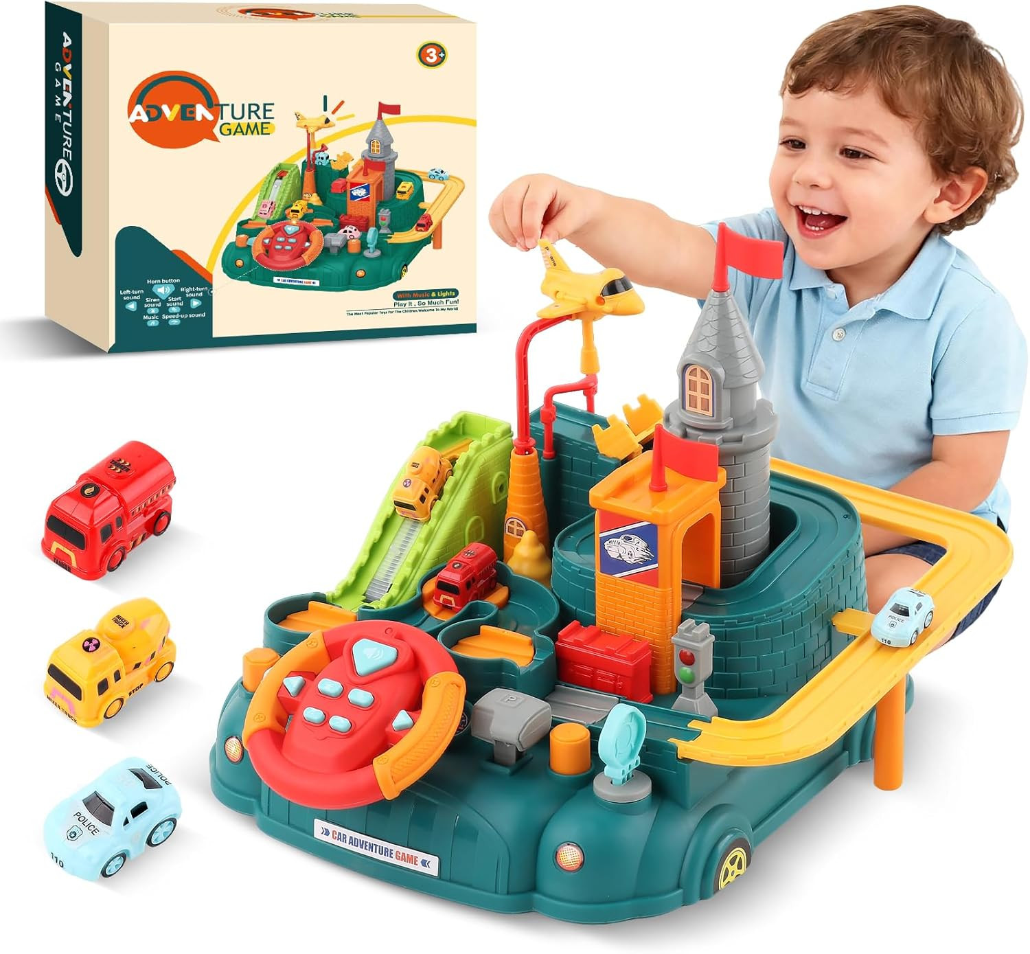 For 3 4 5 6 Year Old Boys Girls, Kids Play Cars Race Cars With Sound Steeri
