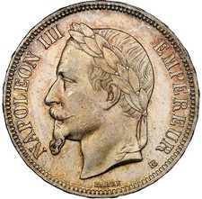 France - 1869 BB Napoleon III 5 Francs - LARGE SIZED LUSTEROUS & STUNNING GEM!