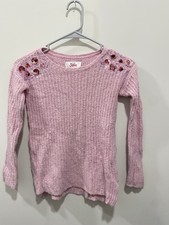 Justice Girls Pink Sparkle and Sequin Shoulders Sweater Size 7