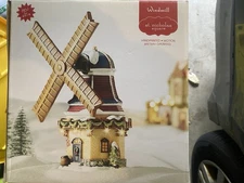 St. Nicholas Square Windmill Figurine Illuminated Hand Painted Christmas Village