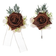 Brown Wrist Corsage and Boutonnieres Set, Artificial Flowers for Wedding
