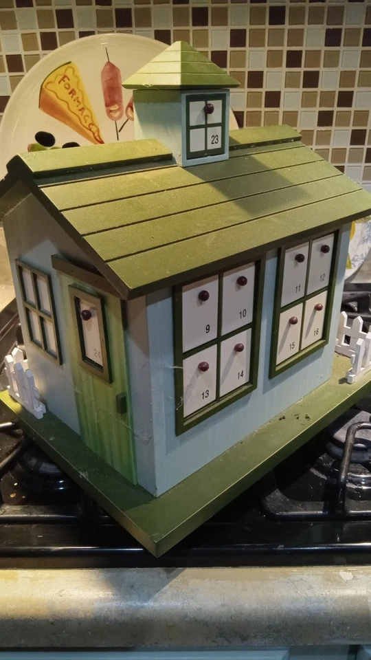 Christmas Wood Garden Shed Advent Calendar Cottage Swivel Base 24 Doors Complete - Image 4 of 4