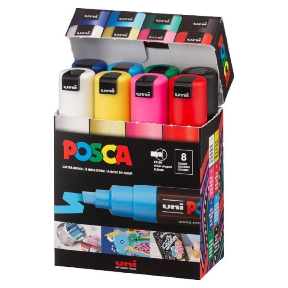 uni-ball uni Posca PC8K8C Paint Marker Pen Set, Large Tip, 8 Pieces - Assorted C