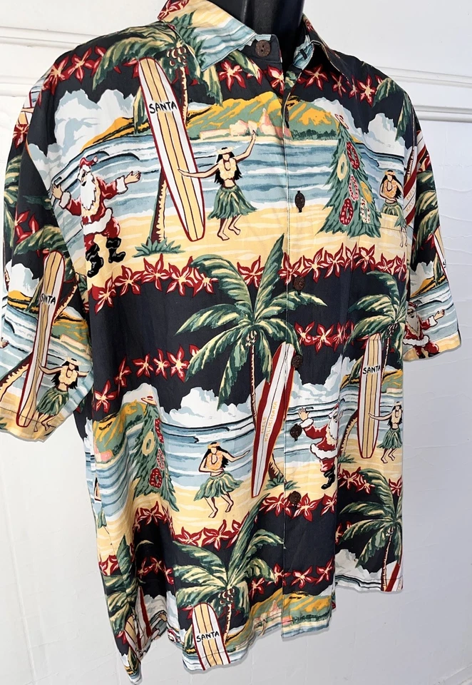 Винтажная вискозная рубашка KAHALA Ron Anderson Collection для серфинга Santa Mele Kalikimaka L - Изображение 3 из 4