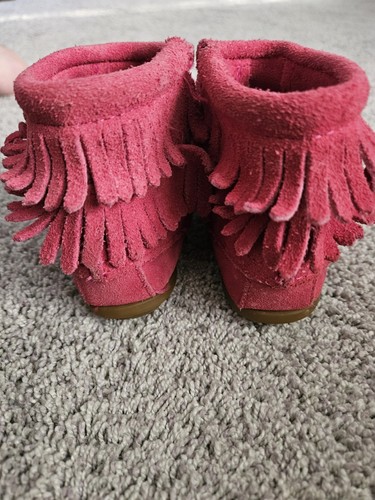 Minnetonka Kleinkind Mädchen rosa Leder Mokassins Booties Größe 12 Reißverschluss Schuhe - Bild 5 von 19