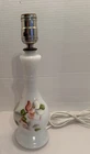 Vintage Opaline Milk Glass Floral Hand Painted Desk Lamp Boudoir Nightstand