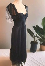 LULUS Tulle Bustier Midi Dress Black SMALL Women Party Whimsy Fairycore Goth 