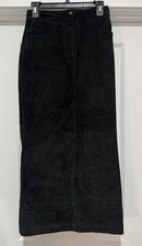 VTG Express Long Black Suede Skirt With Whipstitch Detail Size 5/6
