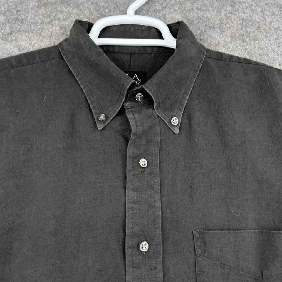 Jos. A. Bank Shirt Mens Large Gray Linen Button Down Long Sleeve Chest Pocket - Image 2 of 4