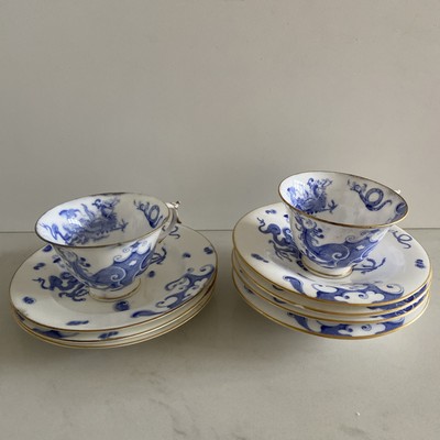 Antike viktorianische Royal Worcester blau-weiß Drache Tasse Untertasse Restposten 7 