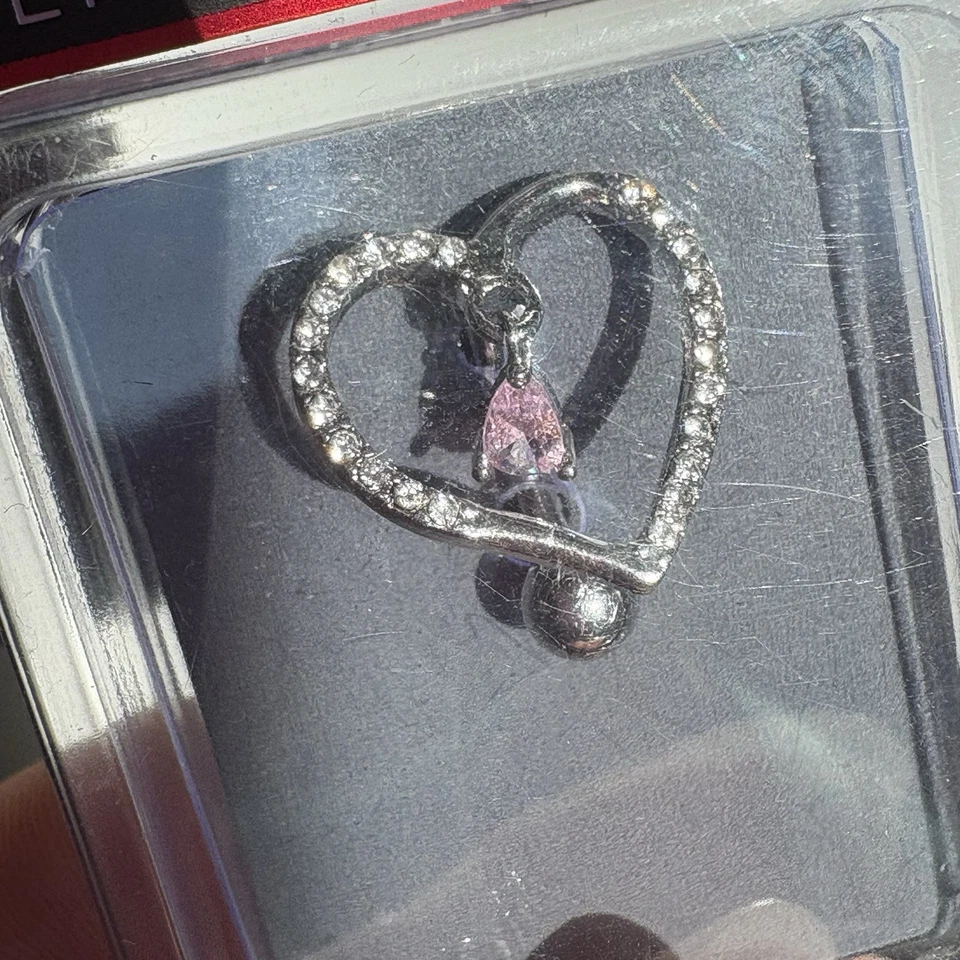 Anillo Ombligo Corazón Acero Inoxidable Cristal Genuino Calibre 14 Foto 2 de 2