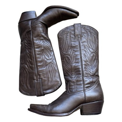 Steve Madden Brown Leather Embossed Lone Star Heeled Boots 14  tall Women s 6.5