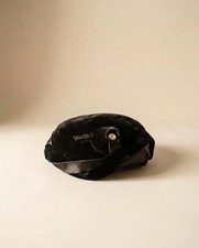 Vintage 1960s Black Velvet Pillbox Hat, Satin Trim Hat, Rhinestone Cocktail