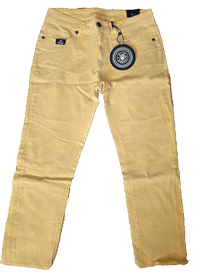 Blue Monkey Damen Stoffhose Neu Gelb/Ocker W27 mit Etikett 7/8 Länge Fransensaum