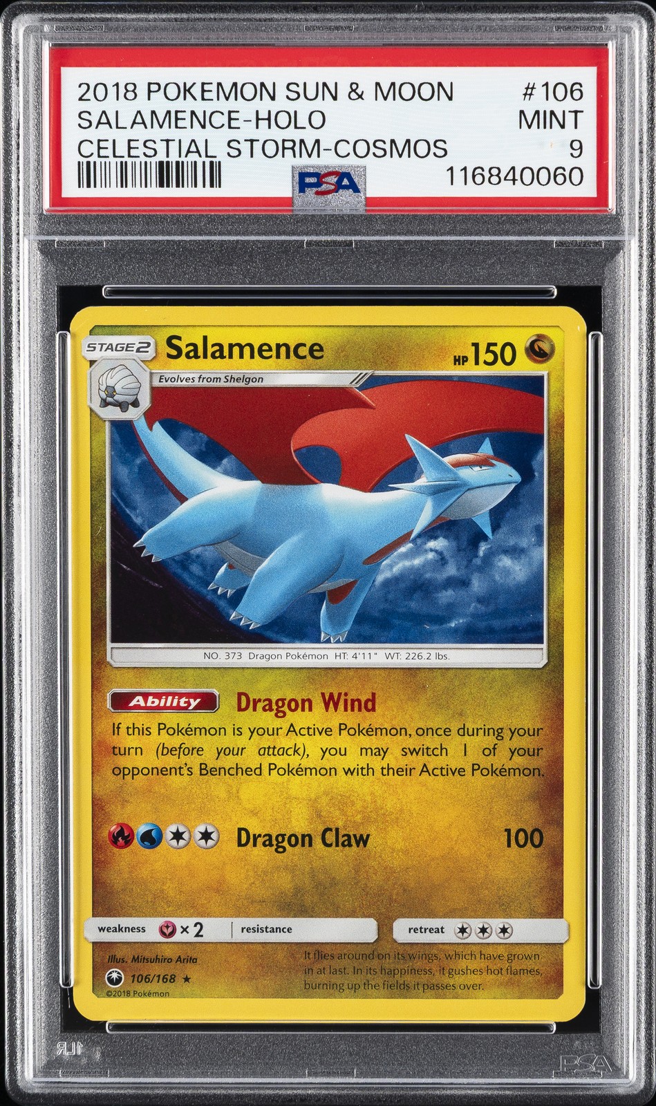 2018 POKEMON SUN & MOON CELESTIAL STORM COSMOS #106 SALAMENCE-HOLO PSA 9