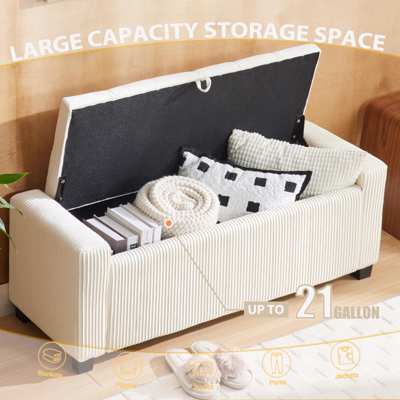 Ottoman Storage Bench for Bedroom End of Bed,Rectangular Entryway and Window