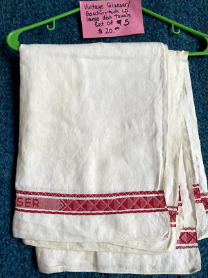 5 Vintage European Glaeser LD Geschirrtuch Embroidered Kitchen Linen Dish Towels