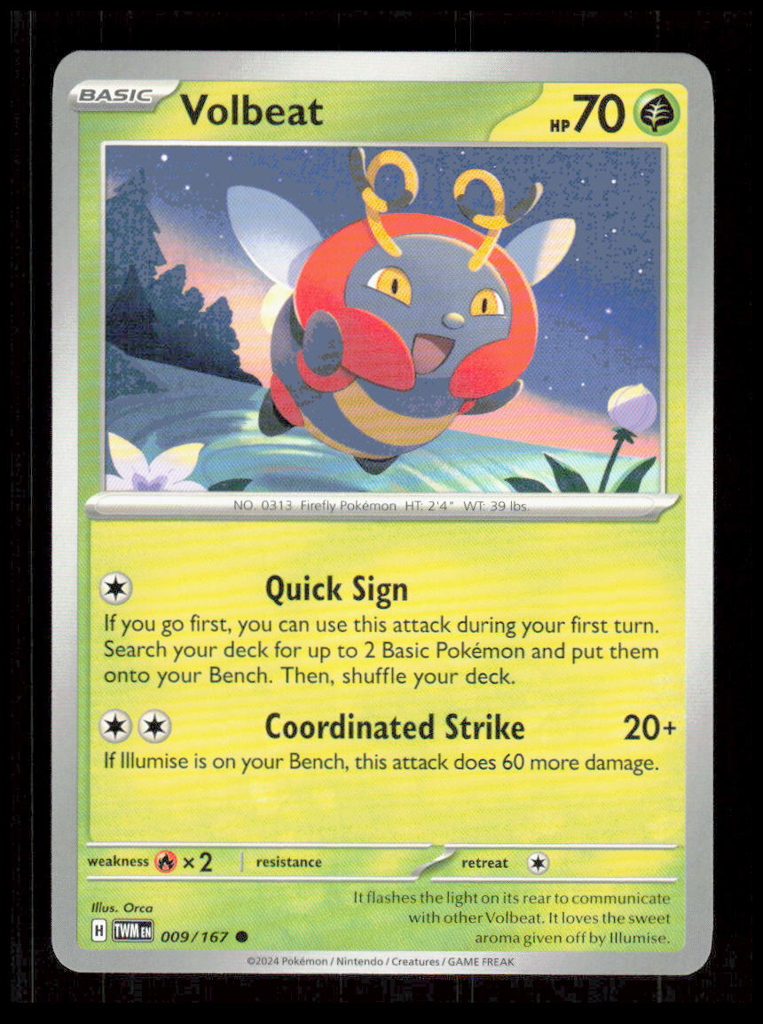Volbeat 009/167 SV06: Twilight Masquerade Pokemon tcg Card CB-1-9-D-10