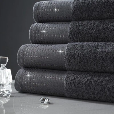 BPS HOME 2 x Shimmer Face Towel Designer Cotton Luxury Fluffy Soft Towels Charcoal