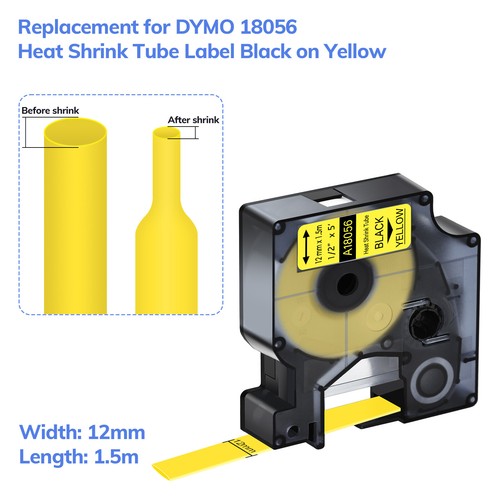 Etiqueta de tubo termorretráctil compatible DYMO 18056 1/2" amarillo para Rhino 4200 5200 5PK - Imagen 4 de 24
