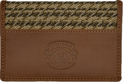 Ghurka Men's Tan Leather/Houndstooth Slim Credit Card Case-NIB-Vintage-Rare