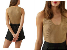 Emporio Armani 6Z2KY2 Sleeveless Women Knitted Blouse Gold Top Knit Shirt New M