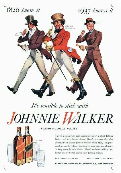 1937 JOHNNIE WALKER Scotch Whisky 1893 - 1920 **DECORATIVE REPLICA METAL SIGN**