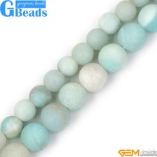 Matte Round Blue Amazonite Stone Beads for Jewelry Making Strand 15" Big Hole