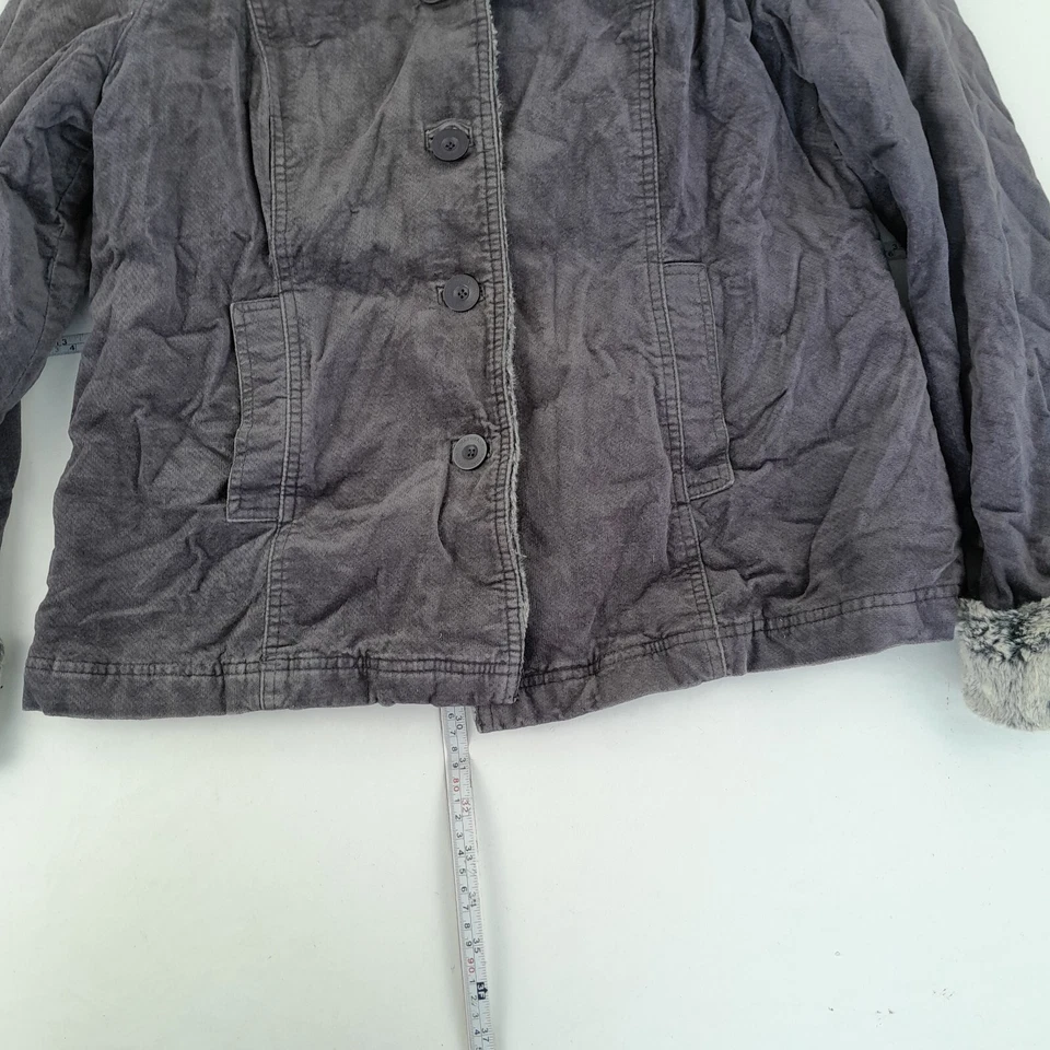 JOHN ROCHA Abrigo 16 Gris Mujer Chaqueta Botón Terciopelo Piel Sintética Ribete - Imagen 3 de 4