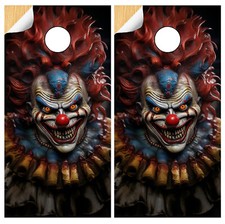 C349 Evil Clown Cornhole Board Wraps LAMINATED Wrap Decals Vinyl Sticker Skins