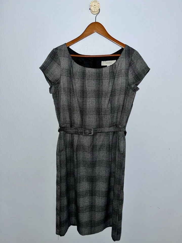 VESTIDO VAINA MERONA MUJER A CUADROS CON CINTURÓN. TALLA 14 Foto 2 de 4